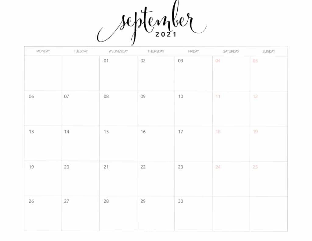 2021 Monthly Calendar Monday Start - World Of Printables-Free Calender For October 2021 81/2 X 11