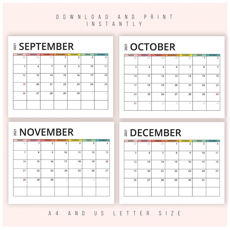 2021 Monthly Calendar Printable Calendar 2021 Pdf 2021 | Etsy-2 Page 2021 Calendar Printable Pages