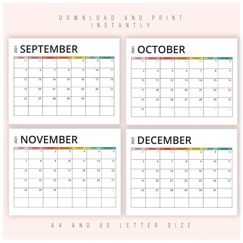 2021 Monthly Calendar Printable Calendar 2021 Pdf 2021 | Etsy-2021 Calendar Template 2 To A Page