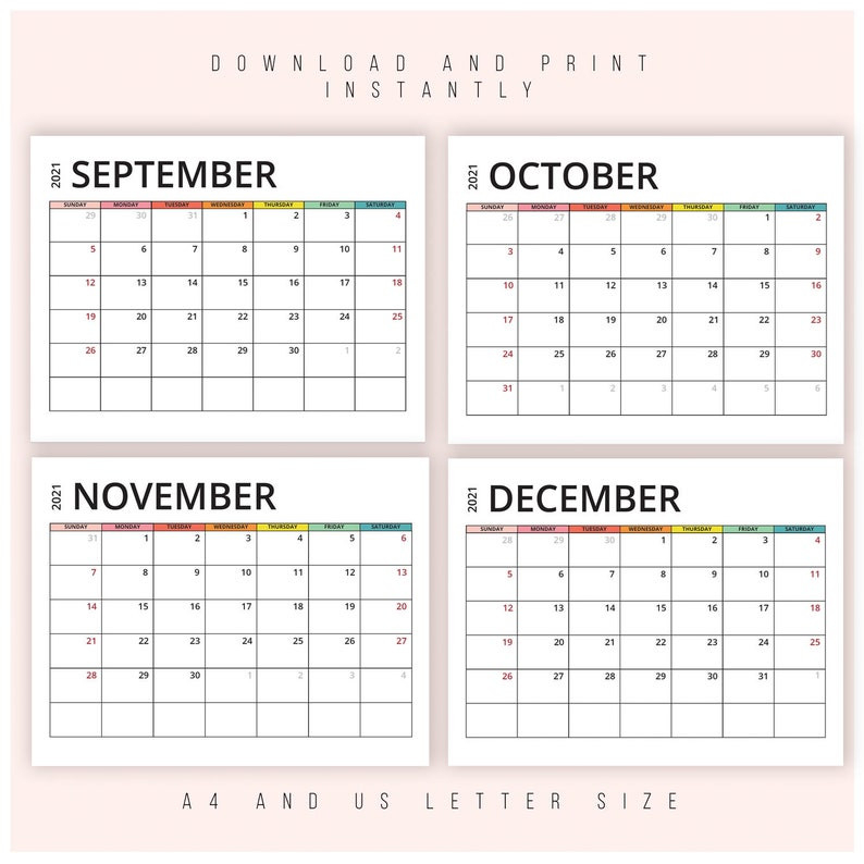 2021 Monthly Calendar Printable Calendar 2021 Pdf 2021 | Etsy-Free 2 Page 2021 Calendars