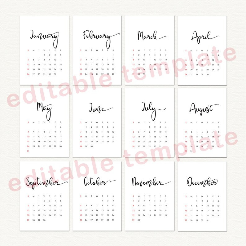 2021 Monthly Calendar Printable Editable Calendar Template-Printable 2021 Monthly Editable Calendar Template