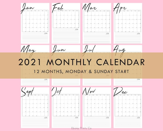 2021 Monthly Calendar Vertical 12 Months Planner Printable-2021 Monthly Calendar With Time Slots