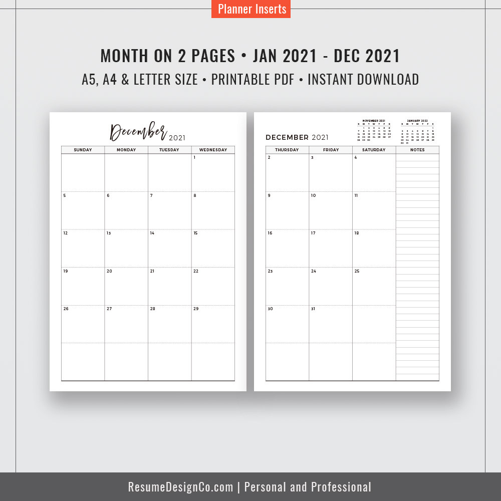2021 Monthly Planner, 12-Month Calendar, A4, A5, Letter-Printable 2021 Monthly Calendar 81/2 X 11 Inches