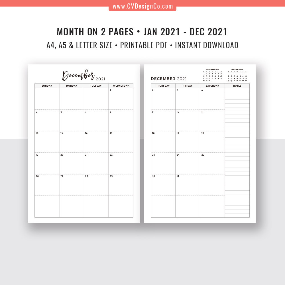 2021 Monthly Planner, 12 Month Calendar, Monthly Organizer-2021 Free Printable Monthly Calendar Pages