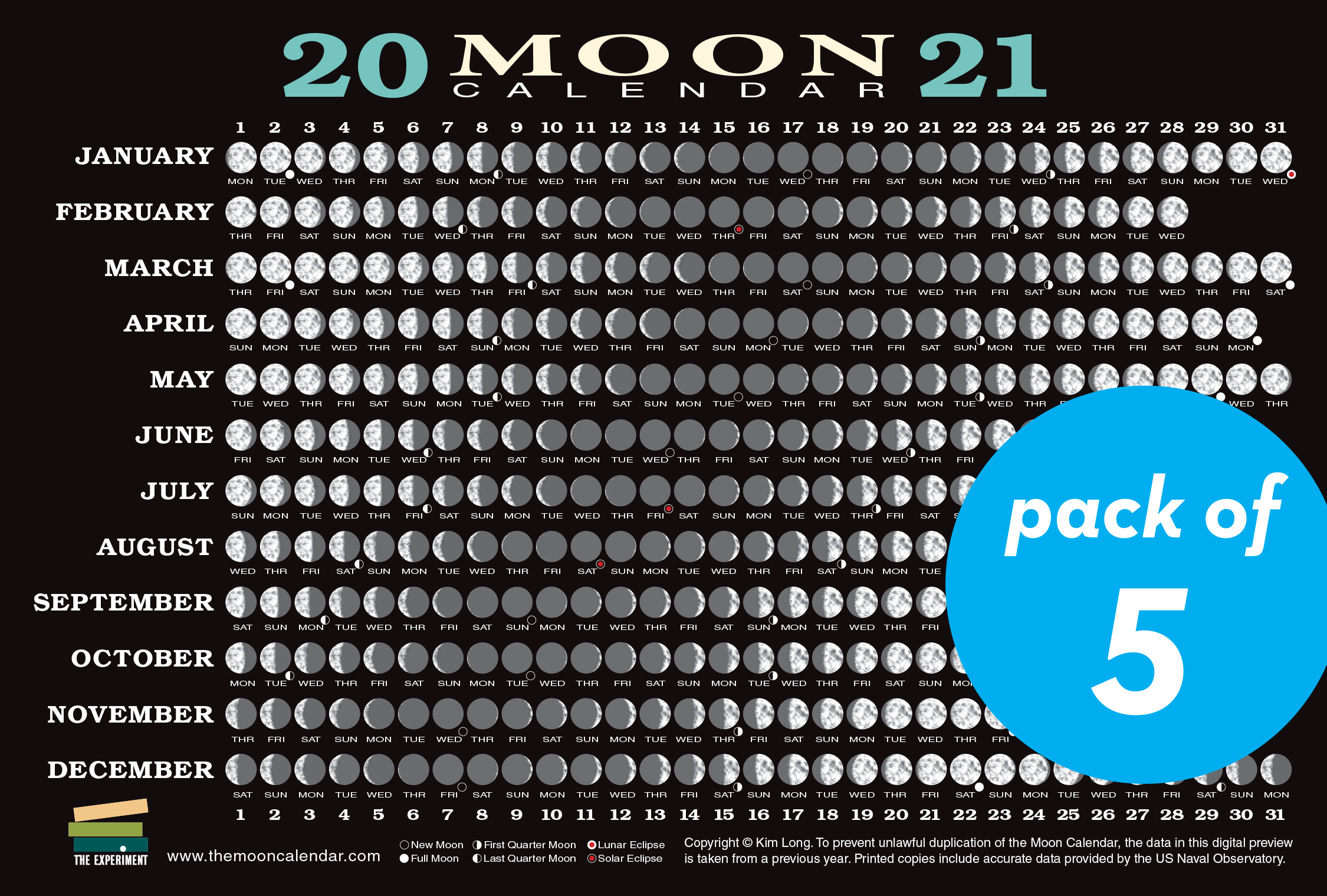 2021 Moon Calendar Card (5 Pack) : Lunar Phases, Eclipses-Printable Yearly Full Moon Calendar For 2021