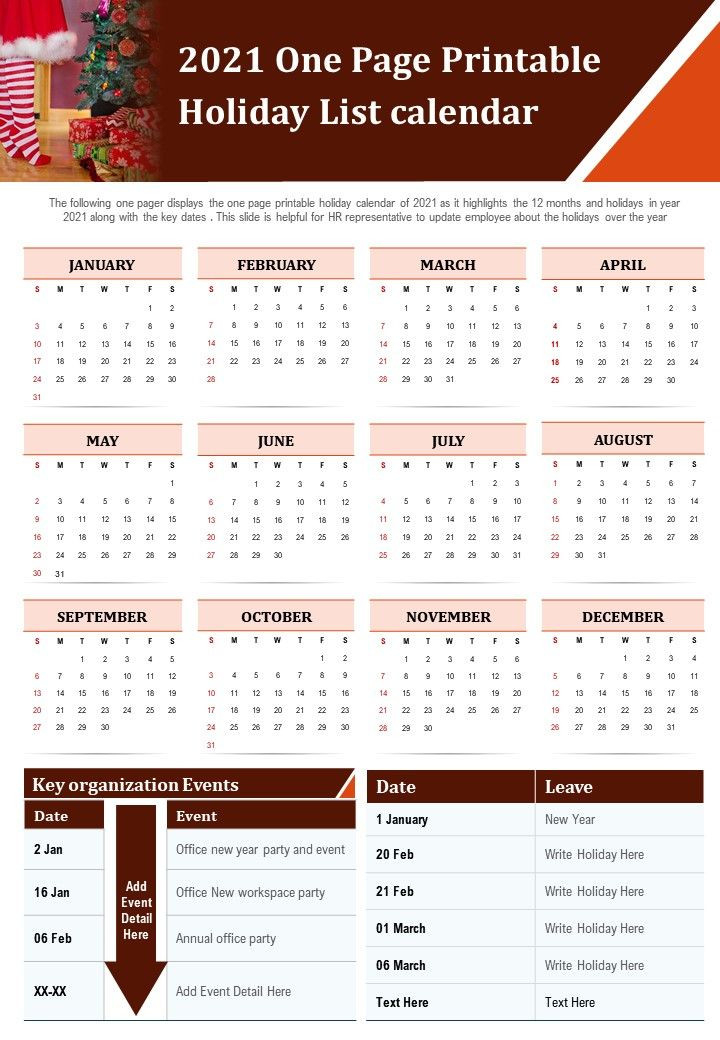 2021 One Page Printable Holiday List Calendar Presentation-2021 Printable Employee Vacation Schedule