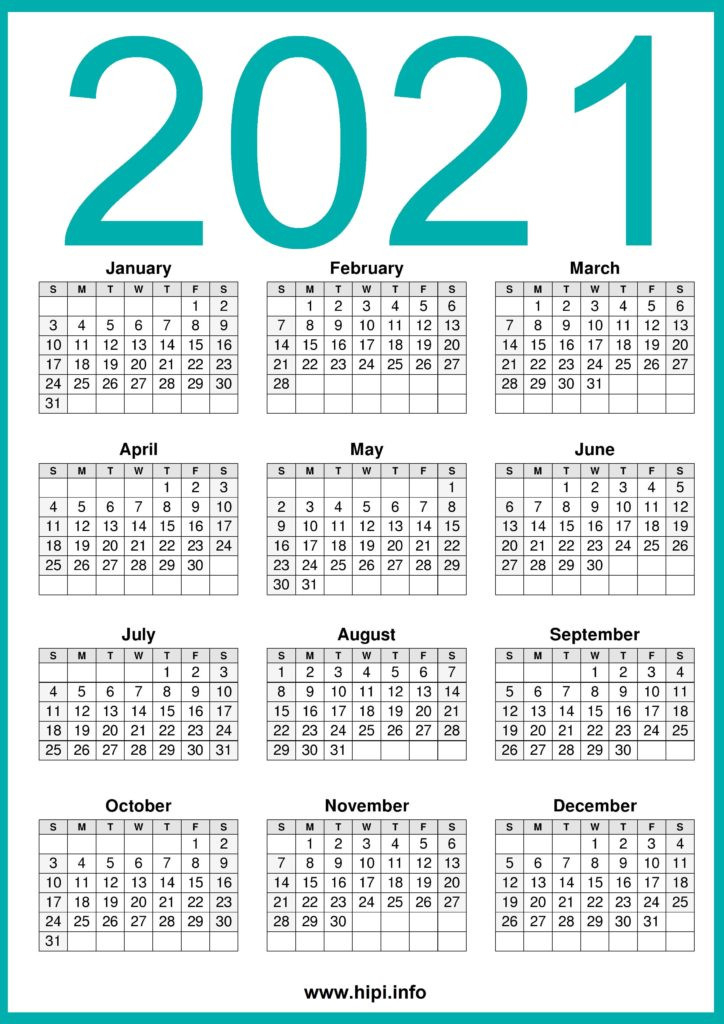 2021 Printable Calendar Free - Free Download - Hipi-Free Printable A4 2021 Planner