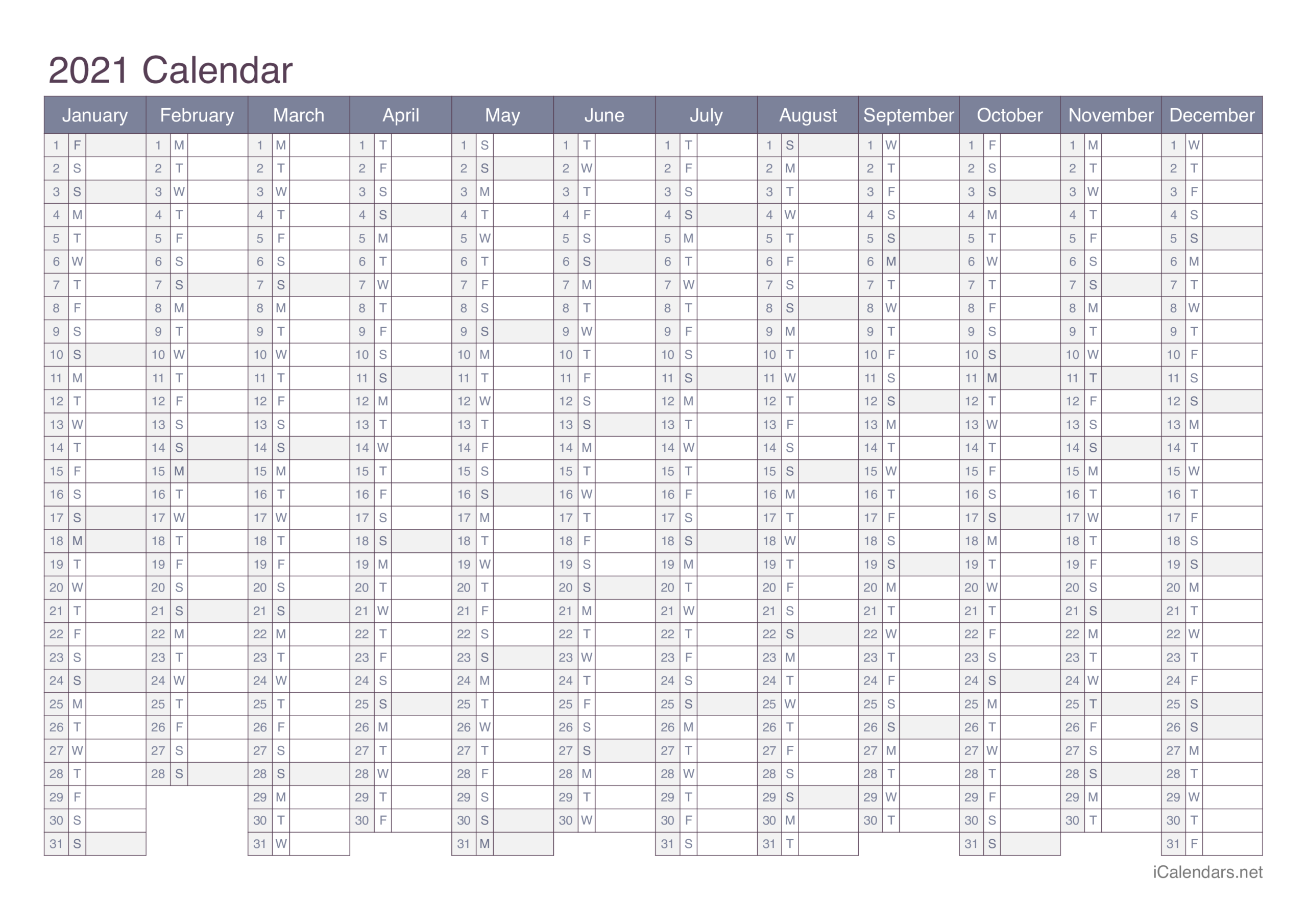 2021 Printable Calendar - Pdf Or Excel - Icalendars-2021 Calendar Printable Half-Hourly