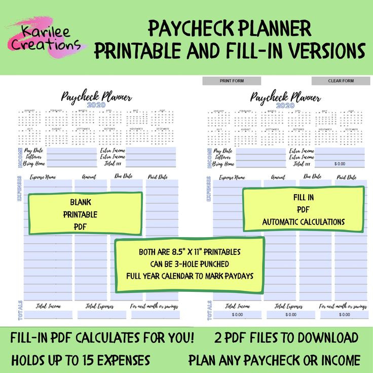 2021 Printable Paycheck Planner Payday Budget Paycheck To-Blank Monthly Bill Payment Worksheet 2021
