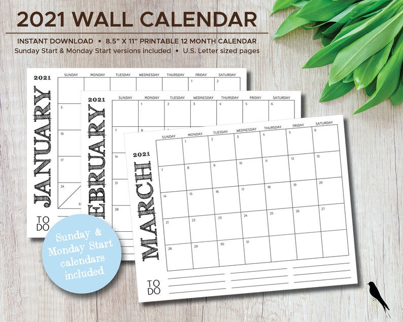 2021 Printable Wall Calendar Simple 12 Month Calendar-2021 Printable Calendar By Month