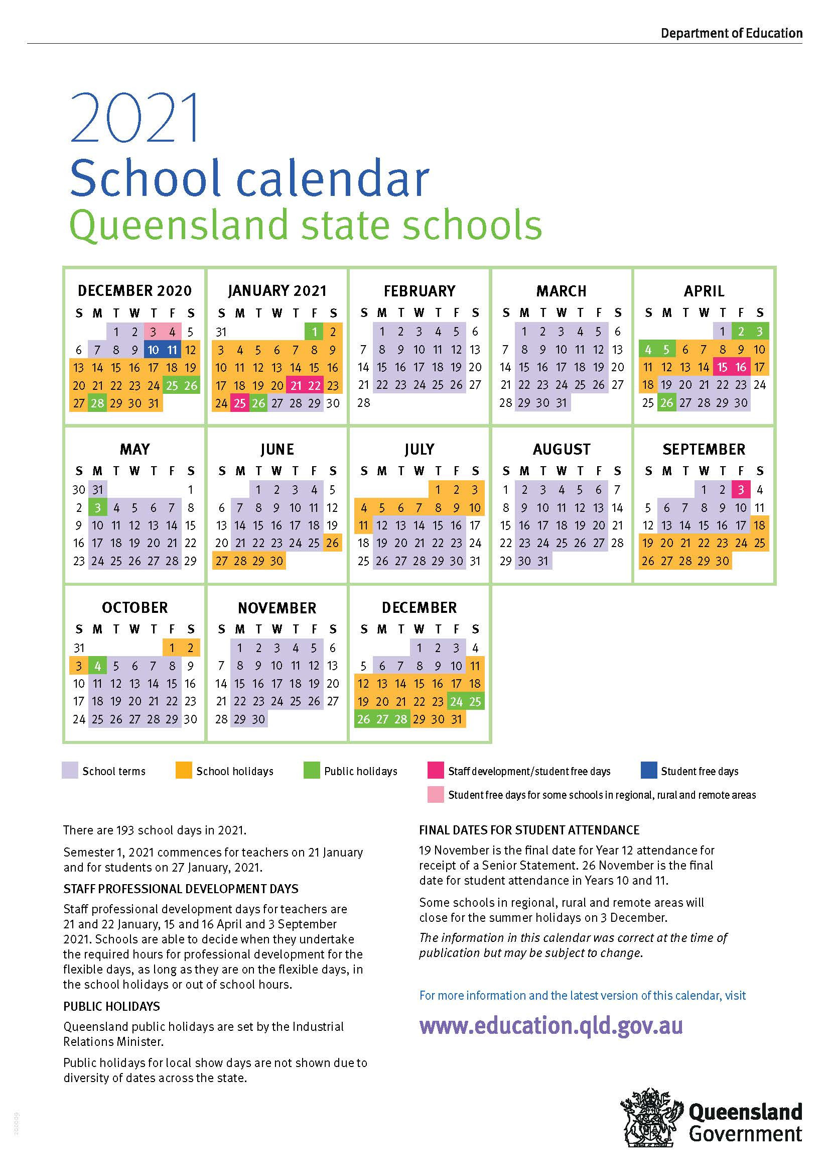 2021 Queensland State School Calendar-2021 Vacation Calendar