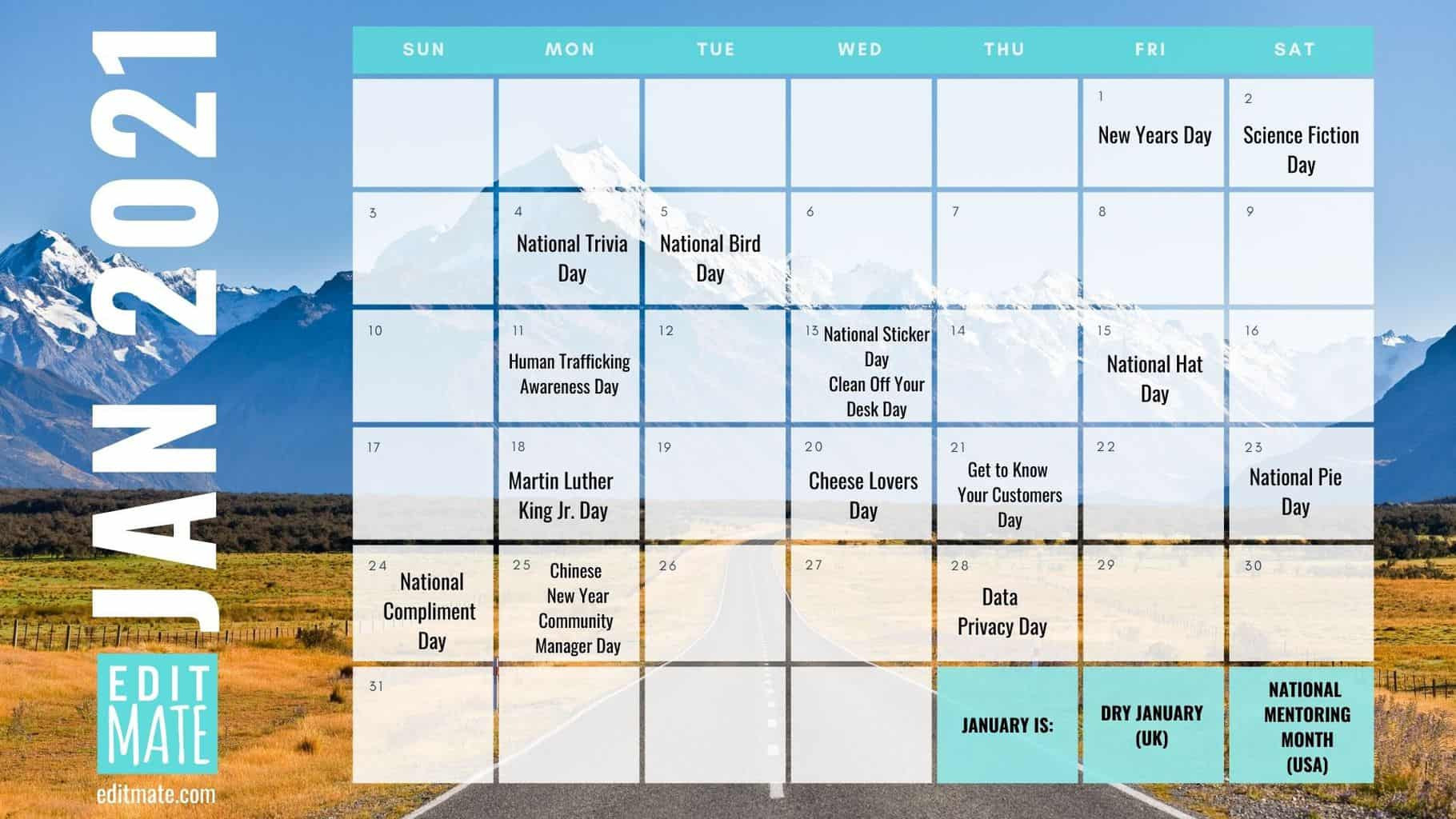 2021 Social Media Holiday Calendar | Editmate-National Food Day Monthly Calendar 2021