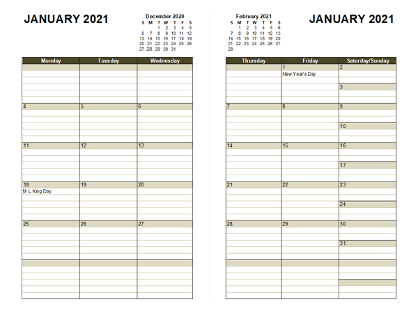 2021 Two Page Monthly Calendar A3 - Free Printable Templates-Blank 2 Page 2021 Calendar