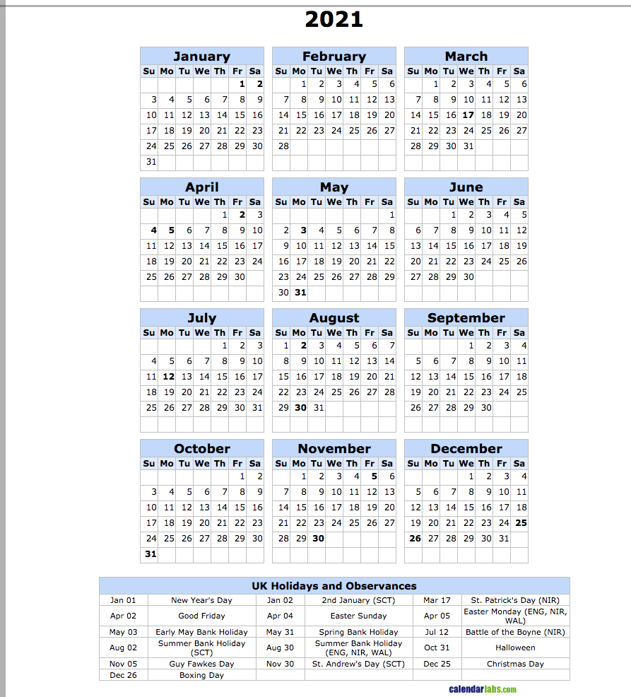 2021 Uk Holiday Calendar - United Kingdom Holidays-2021 Vacation Schedule Calendar