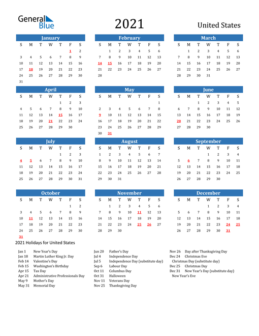 2021 United States Calendar With Holidays-2021 Calendar To Record Vacation