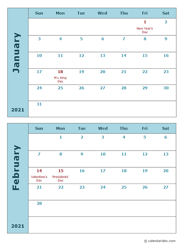 2021 Word Calendar Two Months Per Page - Free Printable Templates-2 Page 2021 Calendar