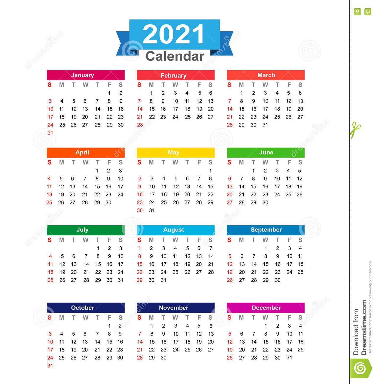 2021 Year Calendar Isolated On White Background Illustra-Free Printable 4 X 6 Calendar 2021