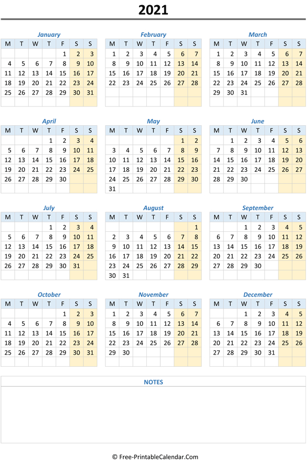 2021 Yearly Calendar-2021 Yearly Free Fillable Calendar