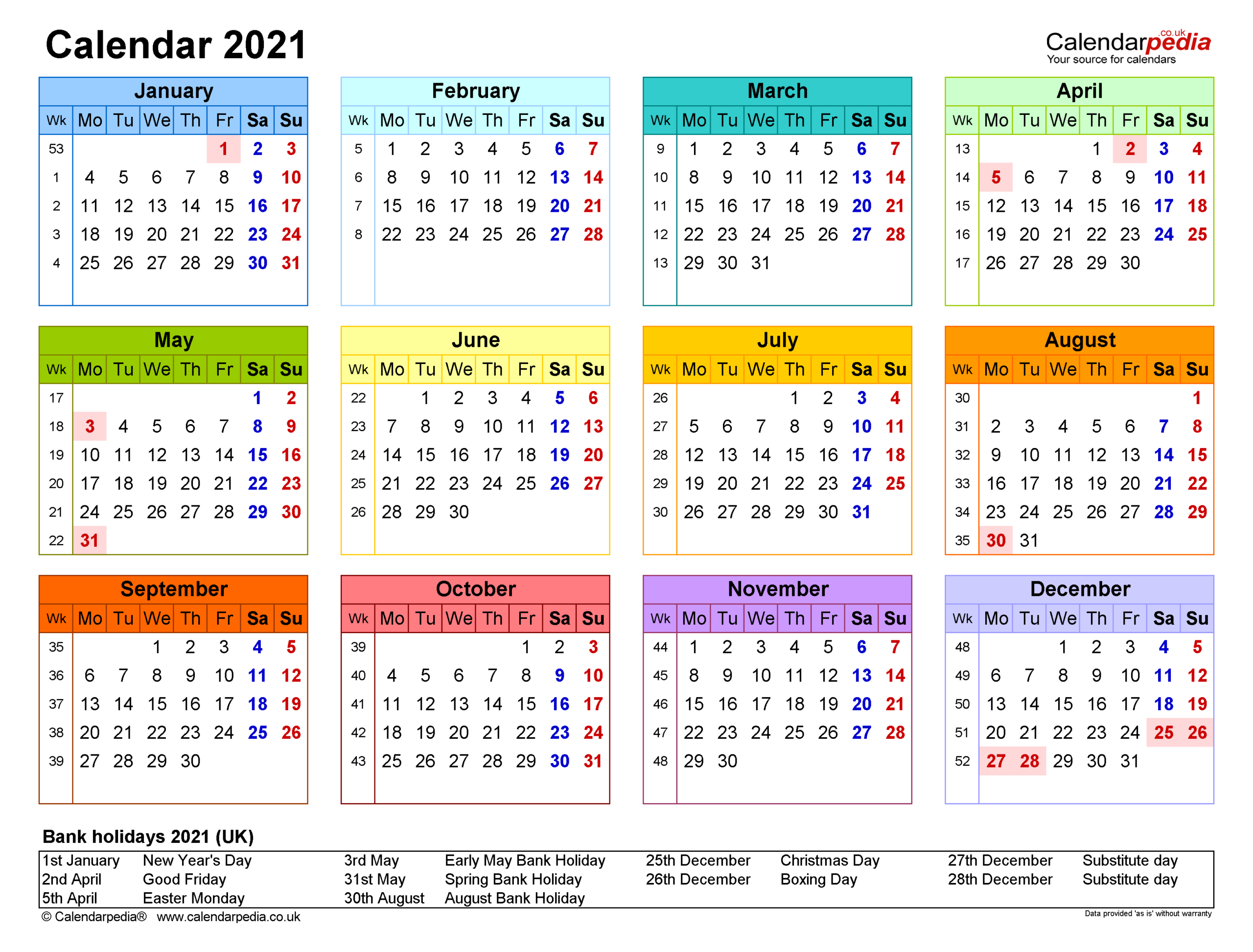 2021 Yearly Calendar With Week Numbers-Excel Calendar With Week Numbers 2021