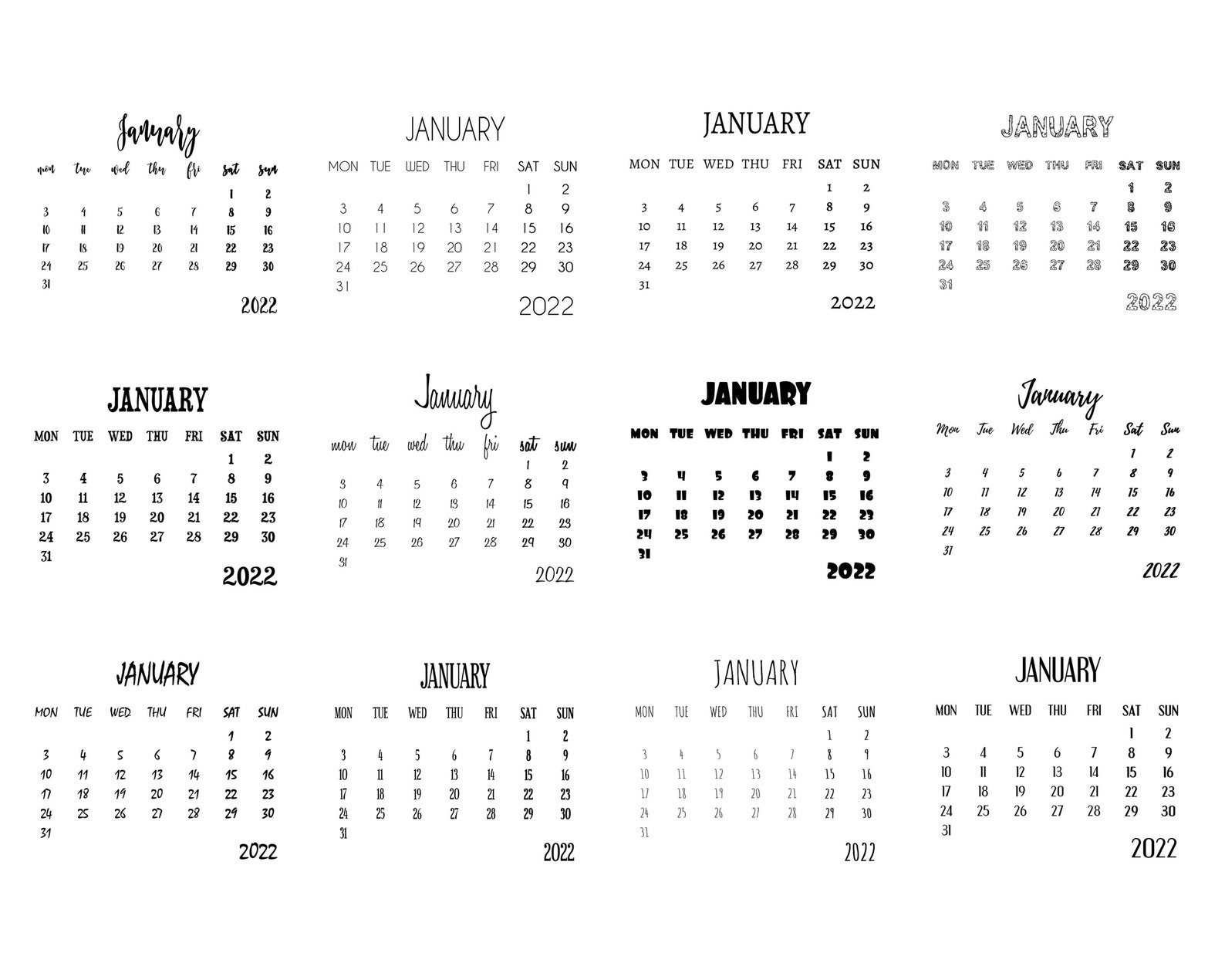 2022 And 2021 Calendar Templates 4X6 12 Fonts | Etsy-4X6 2021 Calendar Free