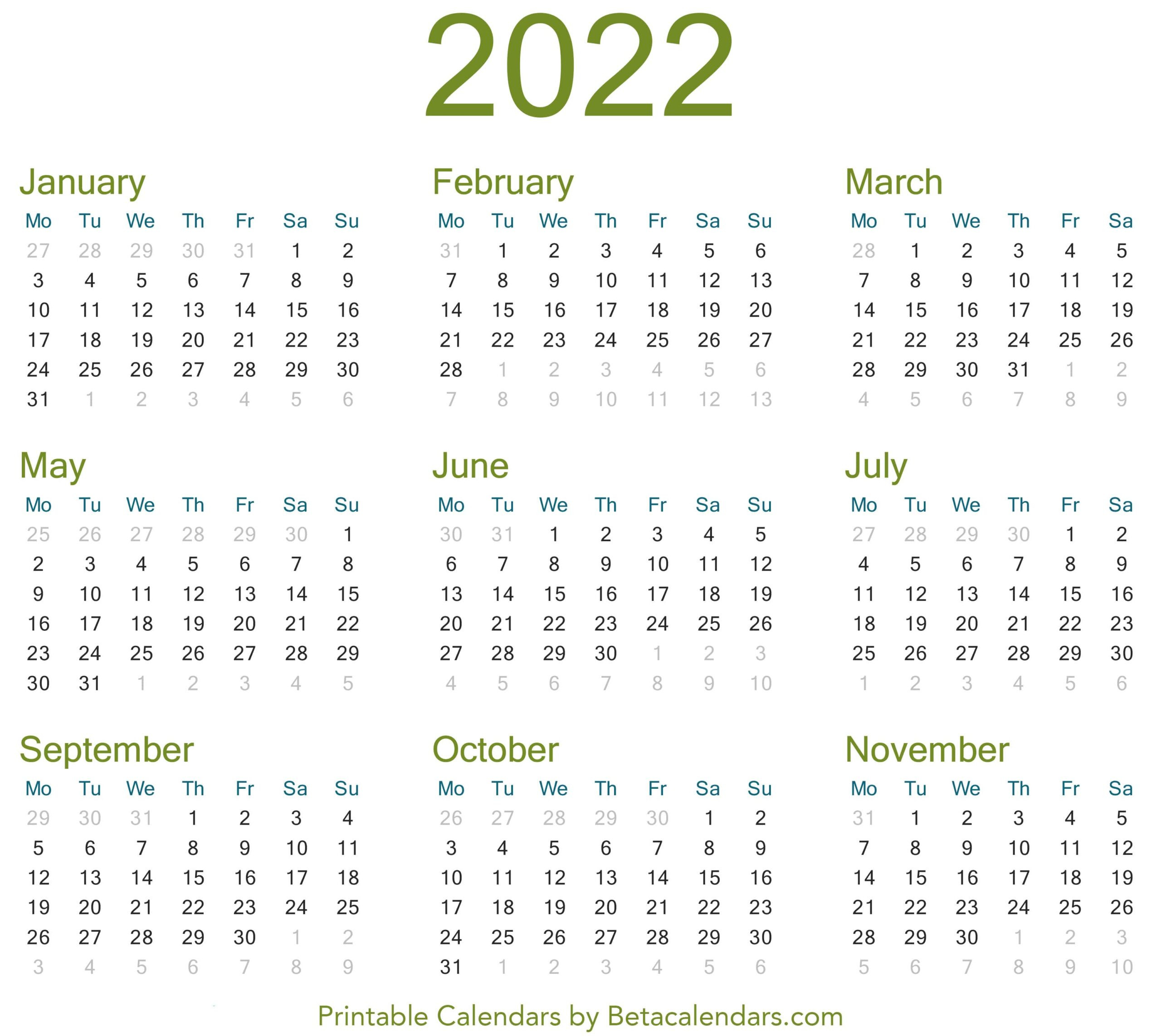 2022 Calendar - Beta Calendars-Printable Calendars By Beta Calendars 2021