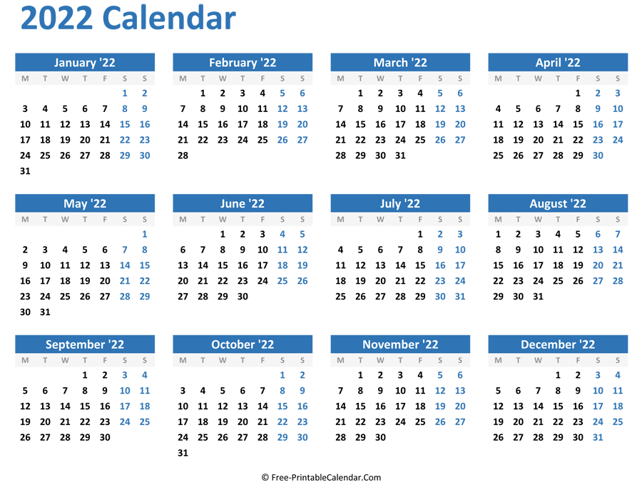 2022 Yearly Calendar-2021 Printable Calendar Free Full Page