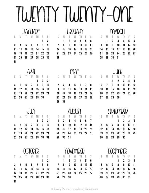 24 Pretty (&amp; Free) Printable One Page Calendars For 2021-Free Calendars 2021 Printable