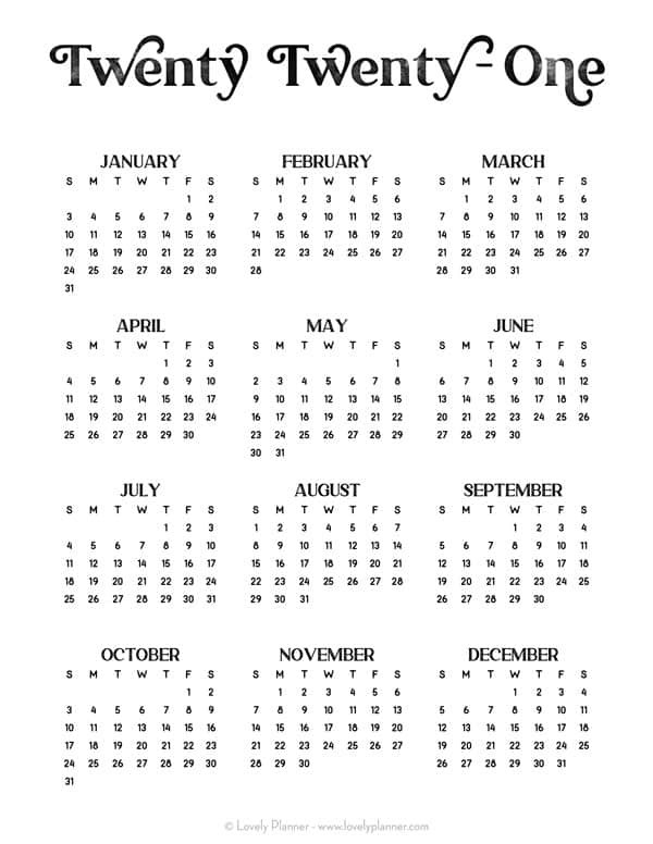 24 Pretty (&amp; Free) Printable One Page Calendars For 2021-Free Calendars 2021 Printable