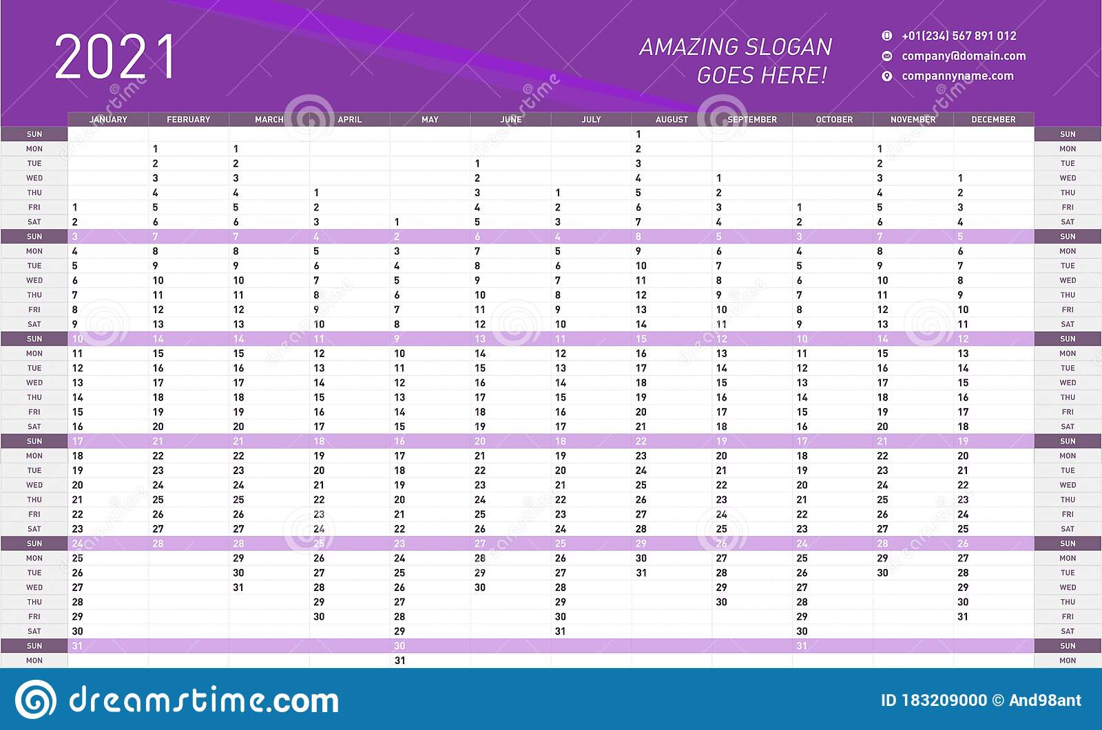 287_Yearly Wall Calendar Planner Template For 2021 Year-Free Printable 4 X 6 Calendar 2021