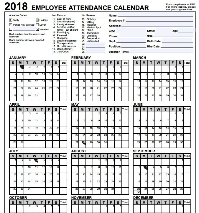 30+ Free Calendar Templates &amp; Designs For 2018 - Psd, Doc, Xls | Free &amp; Premium Templates-2021 Free Printable Employee Attendance Calendar