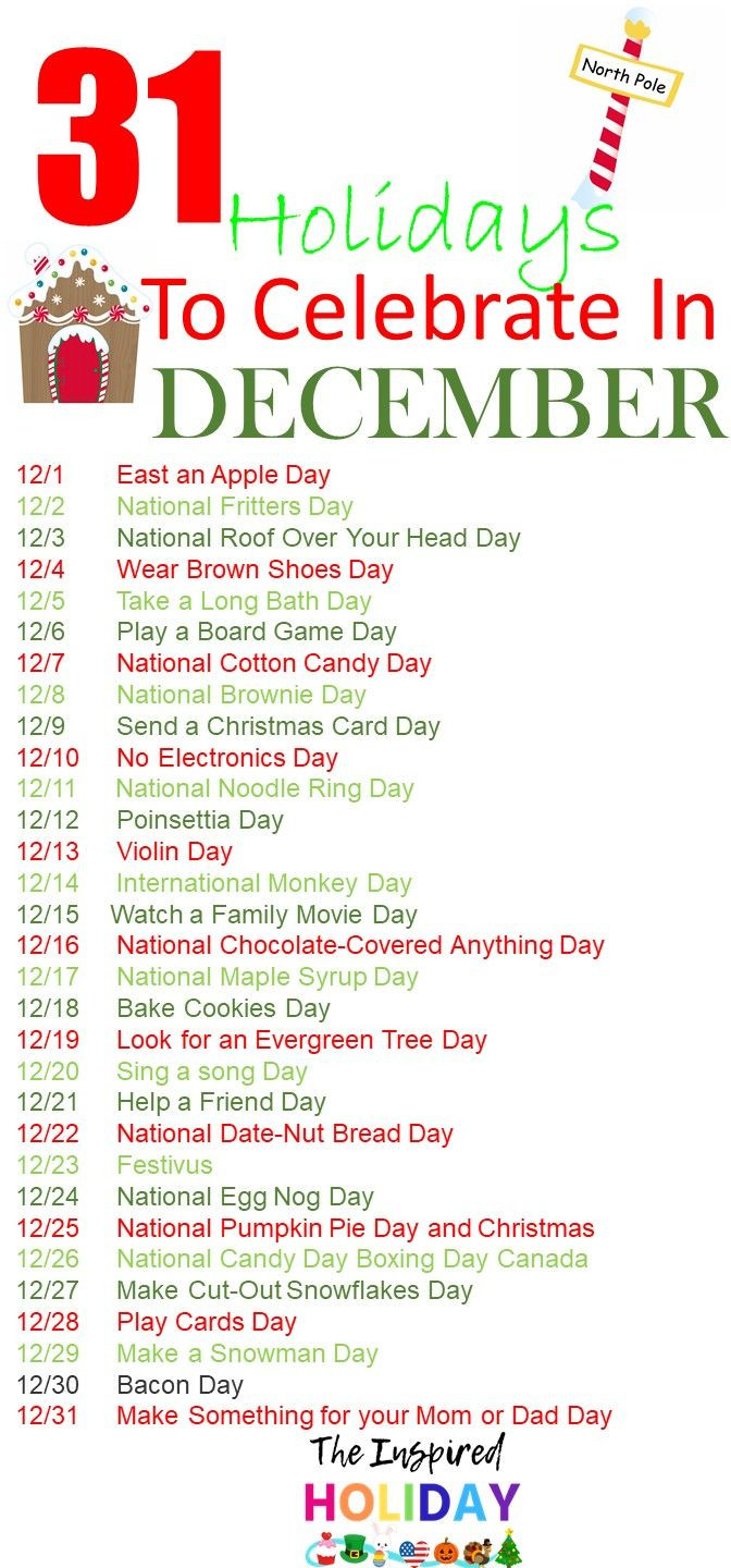 31 Holidays To Celebrate In December | Wacky Holidays-National Food Holidays 2021 Printable