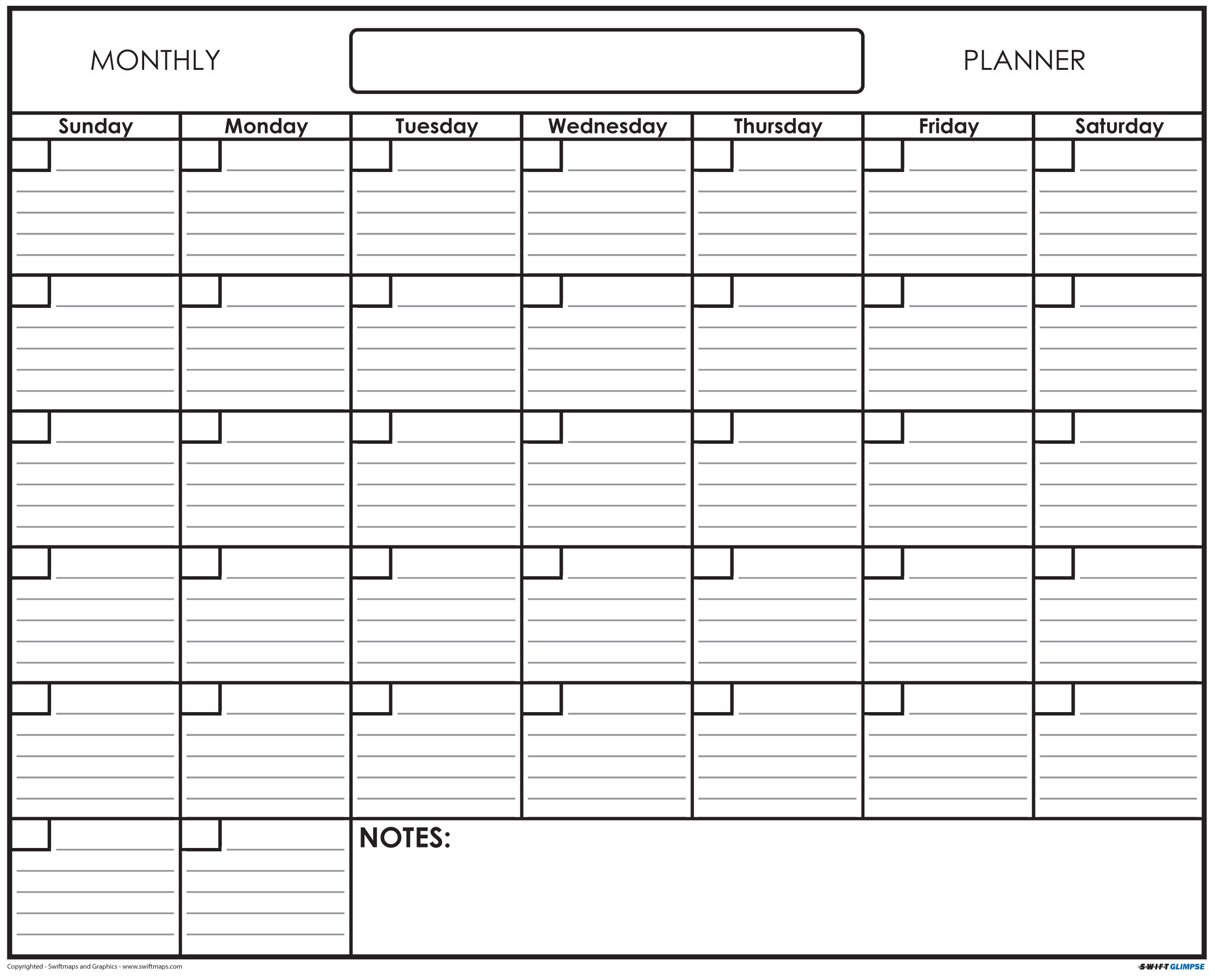 36X48 Swiftglimpse Large Blank Reusable One Month Wall-Blank Fill In Calendar 2021