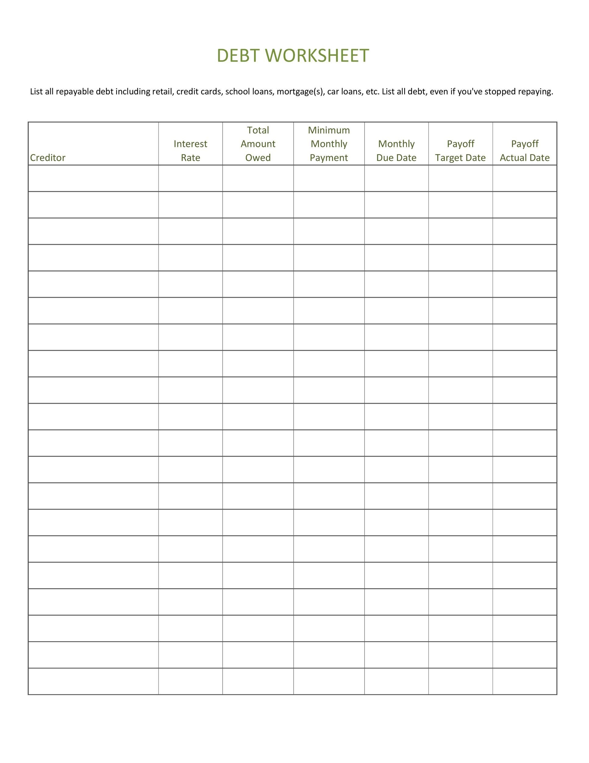38 Debt Snowball Spreadsheets, Forms &amp; Calculators-Blank Monthly Bill Payment Worksheet 2021