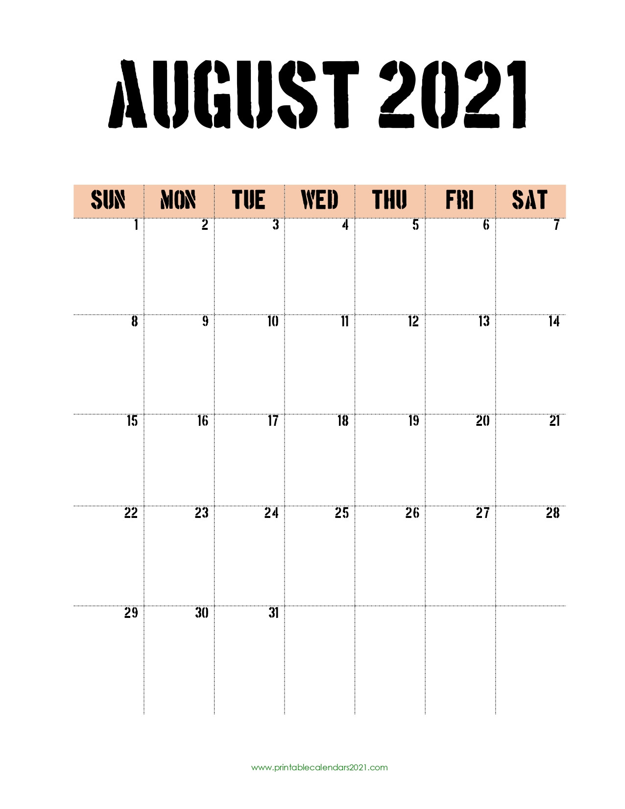 44+ August 2021 Calendar Printable, August 2021 Blank Calendar Pdf-August 2021 Calendar