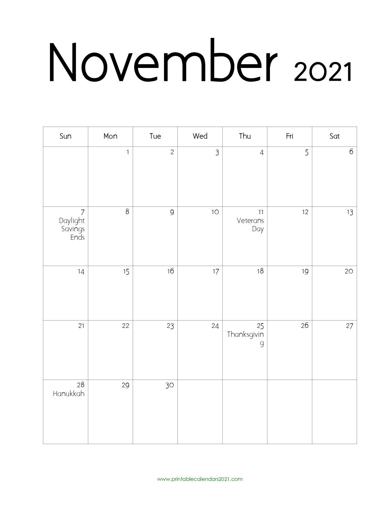 44+ November 2021 Calendar Printable, November 2021 Calendar Pdf-November 2021 Blank Calendar