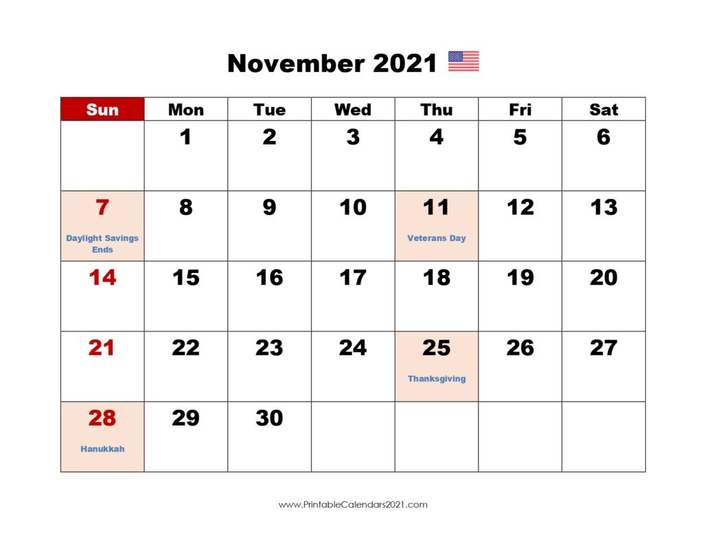 44+ November 2021 Calendar Printable, November 2021-List Of Festivals 2021 To Print Out