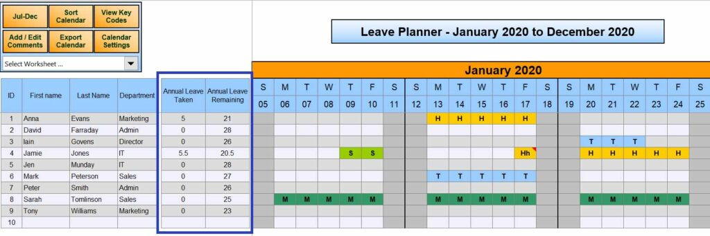 4+Company Staff Holiday Planner Template Excel 2021-2021 Excel Vacation Spreadsheet