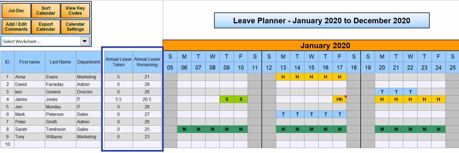 4+Company Staff Holiday Planner Template Excel 2021-Employee Vacation Calendar Excel 2021