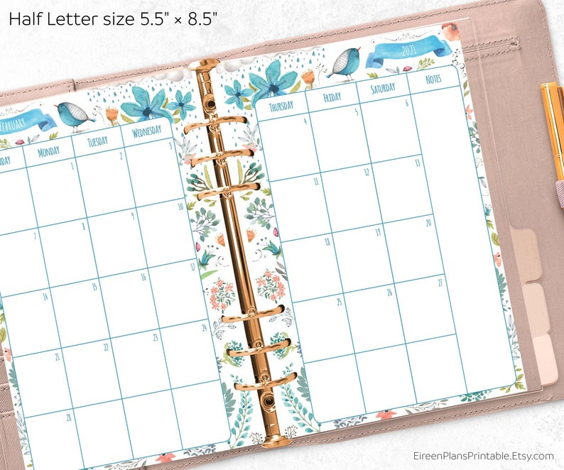 5.5 X 8.5 2021 Monthly Planner Printable Refill Calendar-2021 Printable Monthly 2 Page Planner