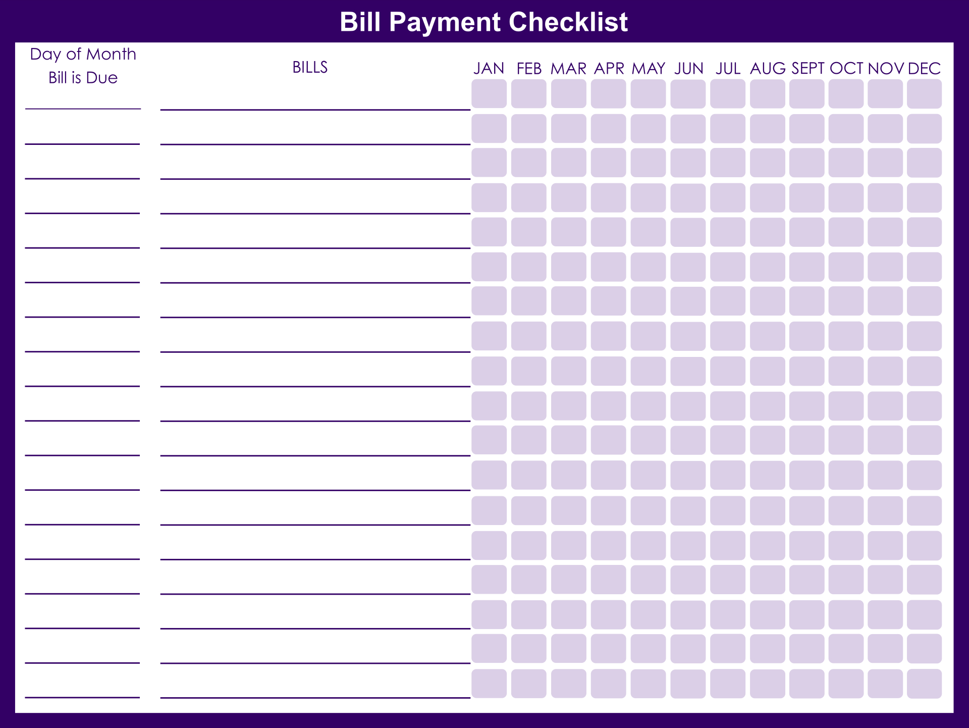 5 Best Free Printable Pay Chart - Printablee-Free Monthly Bill Pay Checklist For 2021