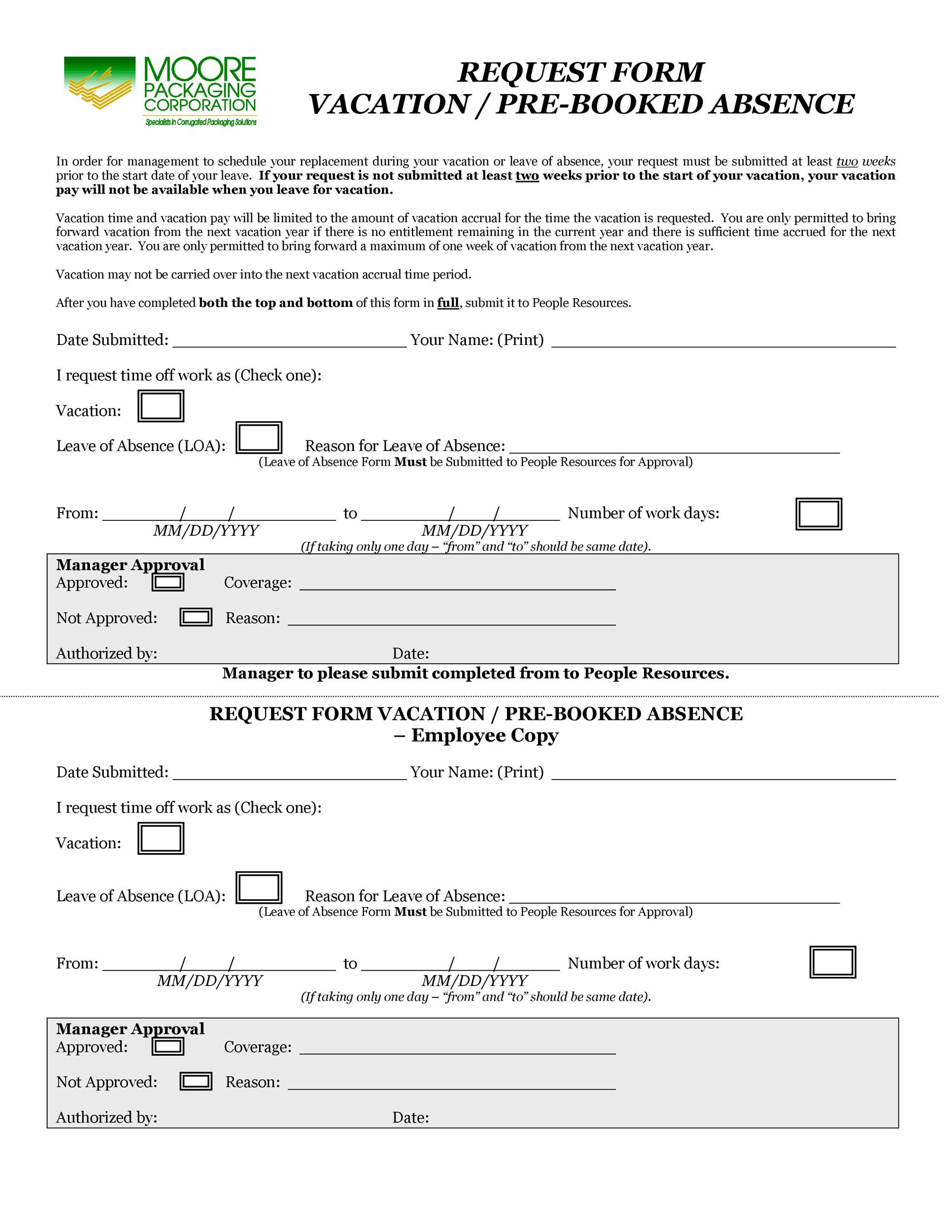 50 Professional Employee Vacation Request Forms [Word] ᐅ-Printable 2021 Vacation Forms