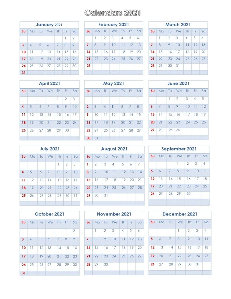 56+ Printable Calendar 2021 One Page, Printable 2021-Calendar Printable 2021 Two Page