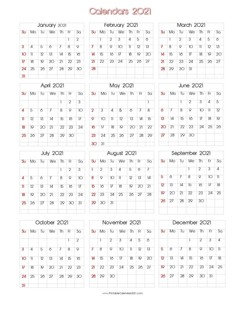 56+ Printable Calendar 2021 One Page, Printable 2021-Calendar Printable 2021 Two Page