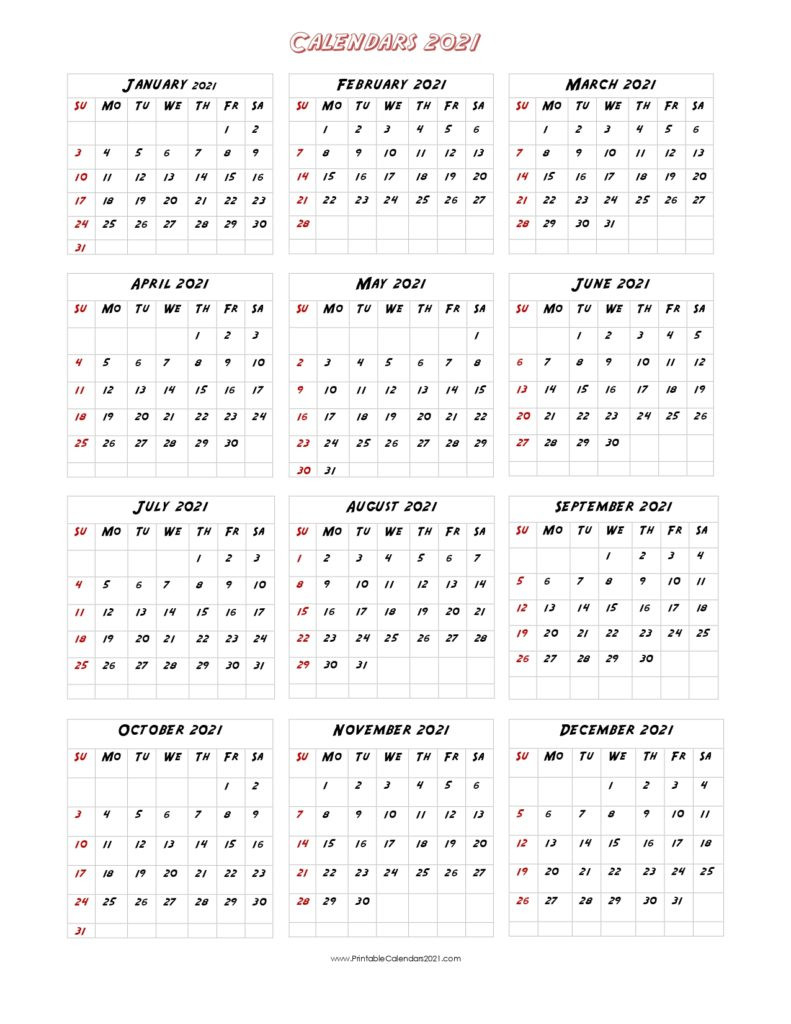 56+ Printable Calendar 2021 One Page, Printable 2021 Yearly Calendar-2 Page 2021 Calendar Printable Pages