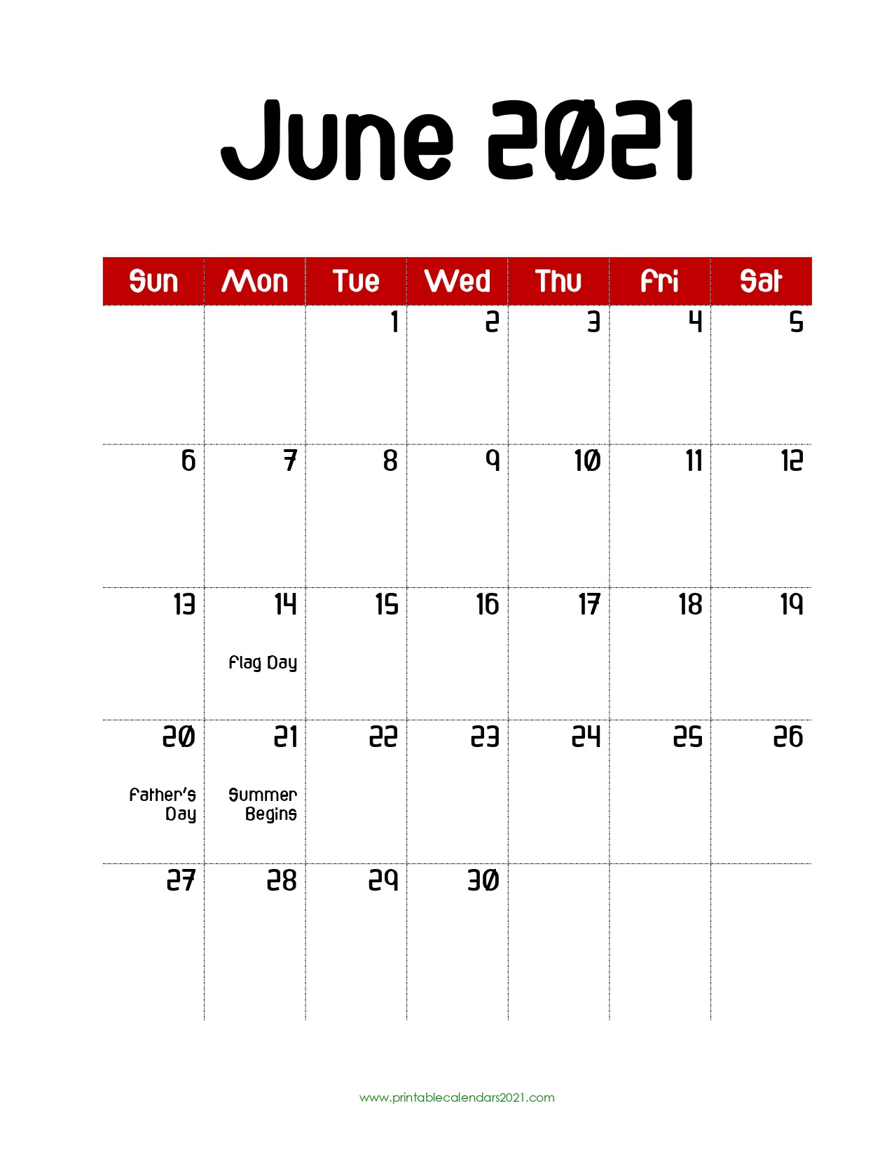 60+ Free June 2021 Calendar Printable With Holidays, Blank-June 2021 Printable