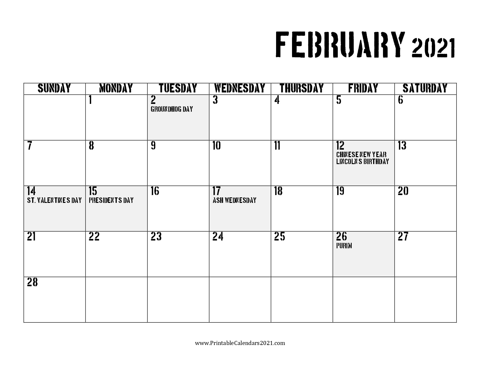 65+ Free February 2022 Calendar Printable With Holidays-Calendar Template 2021 February Fill In