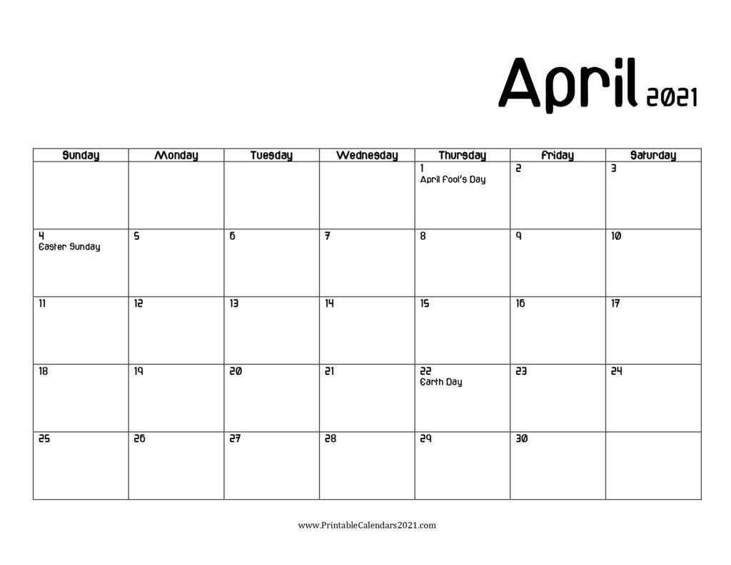 65+ Printable Calendar 2022 April With Holidays, April-2021 April Calendar Printable Calendar