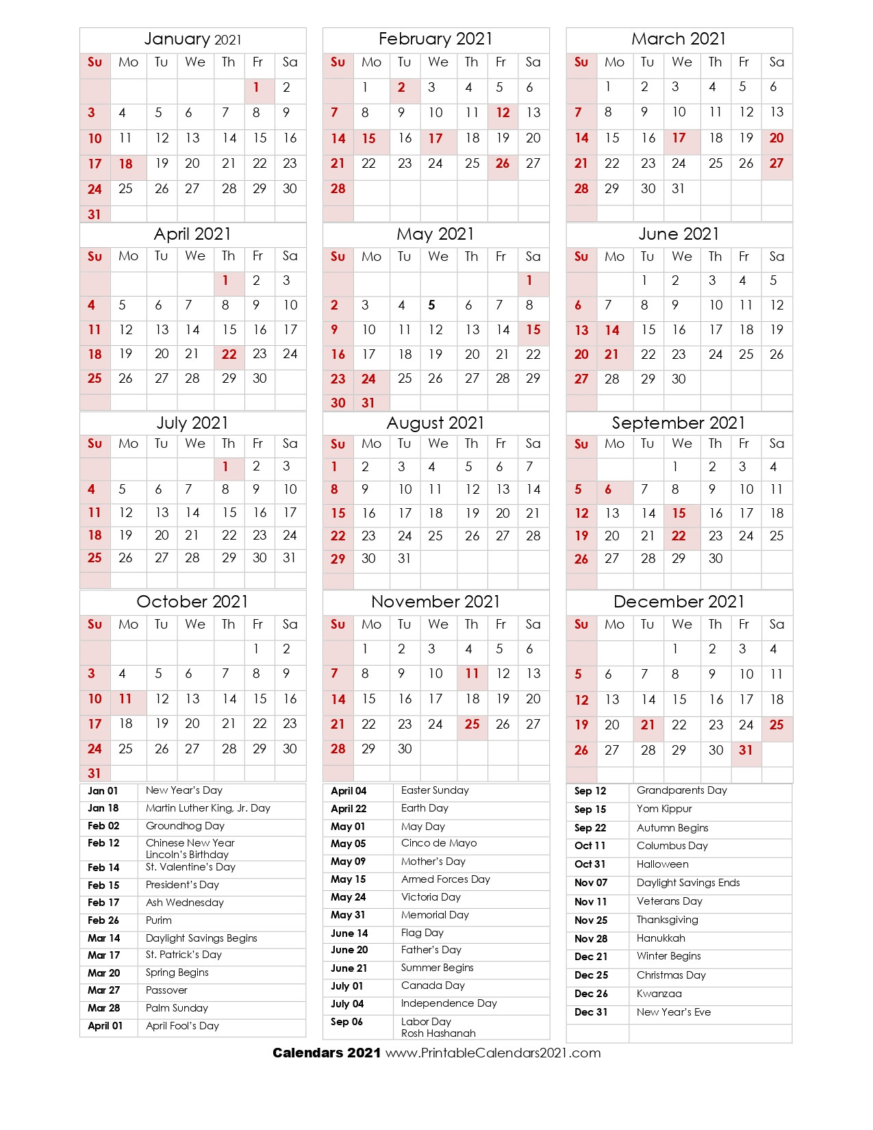 68+ Printable 2021 Yearly Calendar With Holidays, Portrait-2021 2021 Yearly Calendar Printable Free Pdf