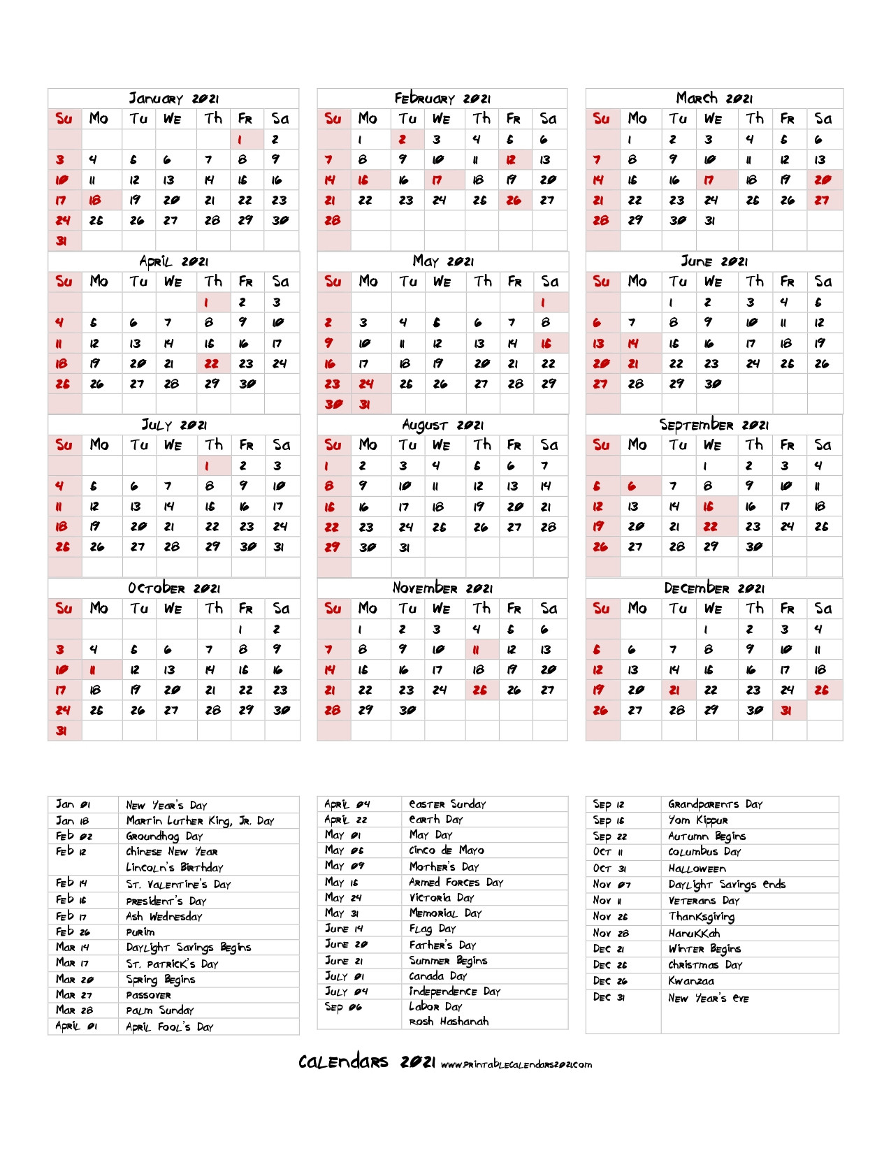 68+ Printable 2021 Yearly Calendar With Holidays, Portrait-Calendar For Year 2021