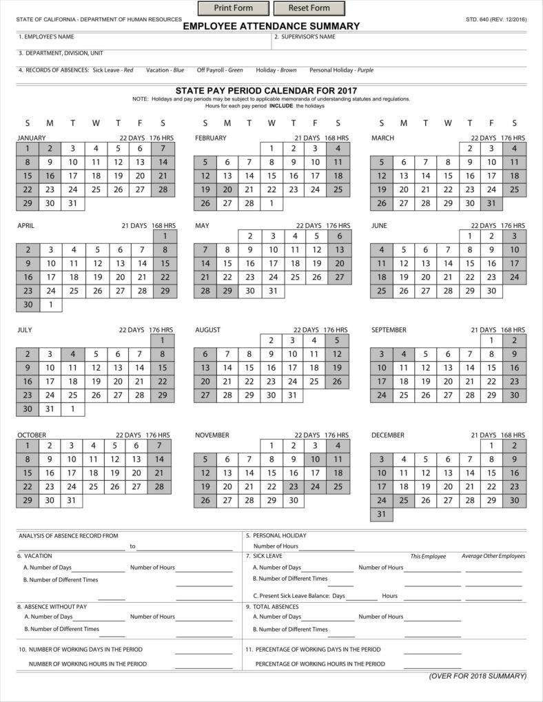 9+ Absence Calendar Templates Free Pdf, Excel Format-2021 Employee Absentee Calendar